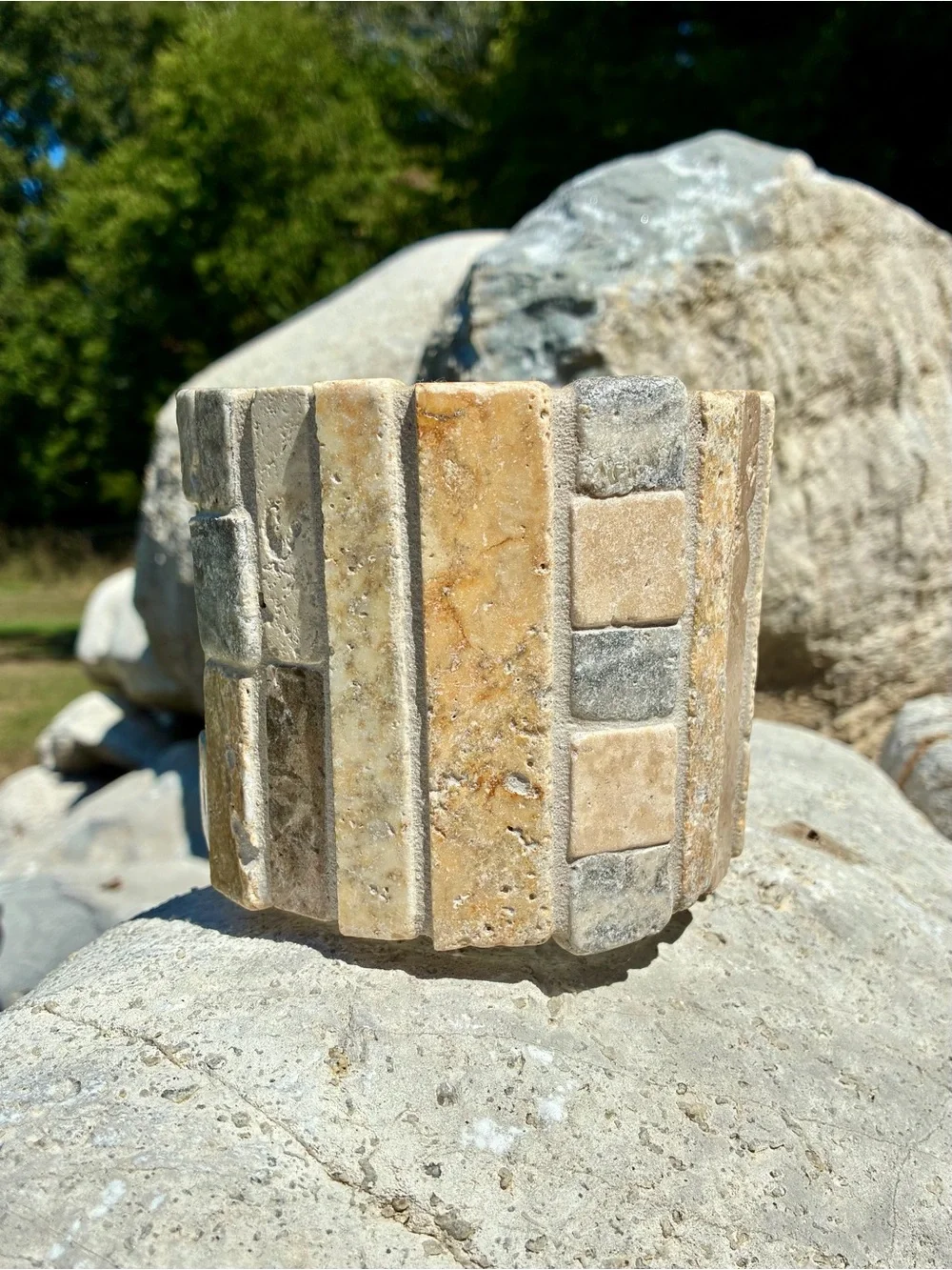 Neutral Stone Mosaic Tealight Holder - Home Accents